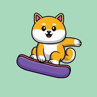 niedliche shiba inu snowboarding cartoon vektor symbol illustration. tiersport-symbol-konzept isolierter premium-vektor