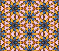 nahtloses muster der geometrischen blume des abstrakten bunten gekritzels. Blumenhintergrund. Kaleidoskop-Mosaik, Geo-Fliese aus dünner Linienverzierung. vektor