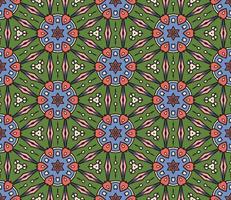 nahtloses muster der geometrischen blume des abstrakten bunten gekritzels. Blumenhintergrund. Kaleidoskop-Mosaik, Geo-Fliese aus dünner Linienverzierung. vektor