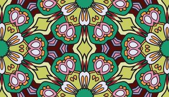 nahtloses muster der geometrischen blume des abstrakten bunten gekritzels. Blumenhintergrund. Kaleidoskop-Mosaik, Geo-Fliese aus dünner Linienverzierung. vektor