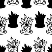 abstrakt färgglada doodle blomma med blad i potten seamless mönster. blommig bakgrund. vektor