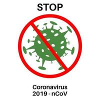 stoppa coronavirus-koncept, abstrakt virusstammodell ny coronavirus 2019ncov är överstruken med röd stoppskylt. vektor