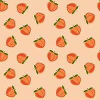 Nahtloser Hintergrund mit Pfirsichmuster auf einem niedlichen orangefarbenen Hintergrund. vektor