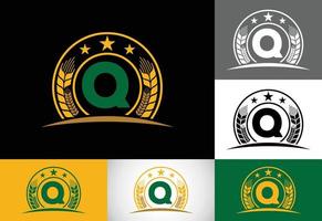 initial q monogramalfabetsymboldesign inkorporerad med vete, korn eller råg. jordbruk logotyp koncept. logotyp för jordbruksföretag och företagsidentitet vektor