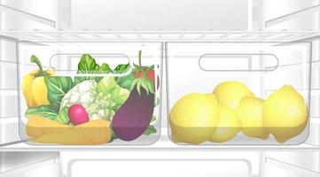 en inne i kylskåpet med mat vektor