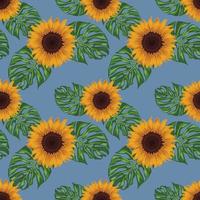 Sonnenblume und Blätter nahtloses Musterdesign Vektordesign