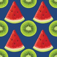 vattenmelon och kiwi hand rita frukt och grönsaker seamless mönster vektor