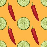 röd chili och citron hand dra grönsaker sömlös vektor