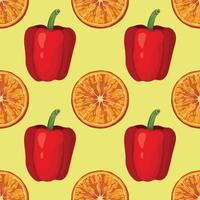 orange och röd peppar hand rita vegetabiliska sömlösa mönster design vektor