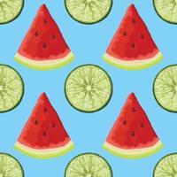 vattenmelon och citron hand rita frukt och grönsaker seamless mönster vektor