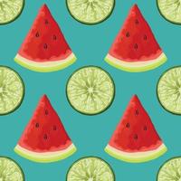 vattenmelon och citron hand rita frukt och grönsaker mönsterdesign vektor