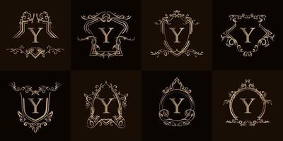 Sammlung von Logo-Anfangsbuchstaben y mit luxuriösem Ornament oder Blumenrahmen vektor