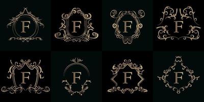 samling av logotyp initial f med lyxprydnad eller blomram vektor