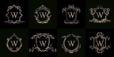 Sammlung von Logo-Initialen w mit luxuriösem Ornament oder Blumenrahmen