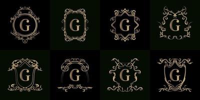 samling av logotyp initial g med lyx prydnad eller blomram vektor