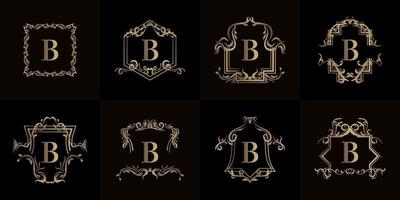 samling av logotyp initial b med lyx prydnad eller blomram vektor