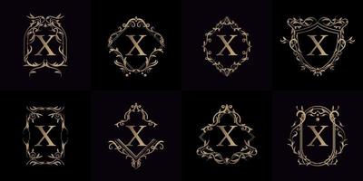 samling av logotyp initial x med lyxprydnad eller blomram vektor
