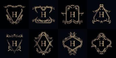 Sammlung von Logo-Initialen h mit luxuriösem Ornament oder Blumenrahmen vektor