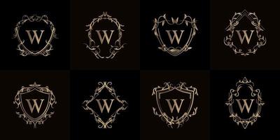 samling av logotyp initial w med lyx prydnad eller blomma ram vektor