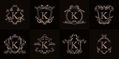 Sammlung von Logo-Initialen k mit luxuriösem Ornament oder Blumenrahmen vektor