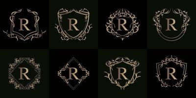 Sammlung von Logo-Initialen r mit luxuriösem Ornament oder Blumenrahmen vektor