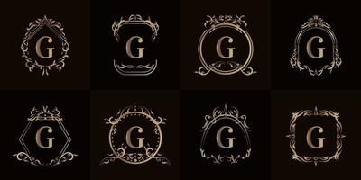 samling av logotyp initial g med lyx prydnad eller blomram vektor