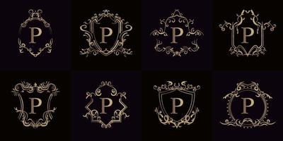 samling av logotyp initial p med lyx prydnad eller blomma ram vektor