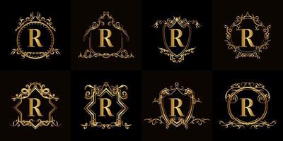 samling av logotyp initial r med lyx prydnad eller blomma ram vektor
