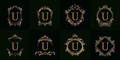 Sammlung von Logo-Initialen u mit luxuriösem Ornament oder Blumenrahmen vektor