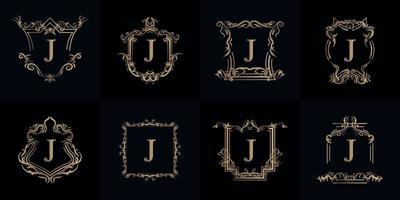 samling av logotyp initial j med lyxprydnad eller blomram vektor