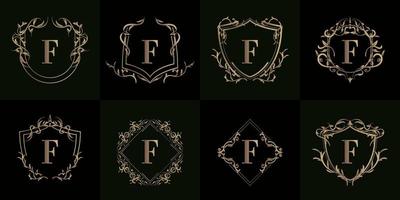 Sammlung von Logo-Initialen f mit luxuriösem Ornament oder Blumenrahmen vektor