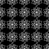 sömlösa blommönster. minimala och geometriska mandala blomma element. vit kontur isolerad på svart bakgrund. vektor