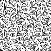 svart och vitt blommig vektor seamless mönster