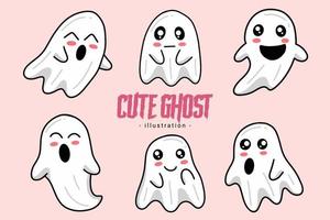 uppsättning av samling söt spöke skräck tecknad platt design handritad spöklik emoji rolig ande doodle vektor
