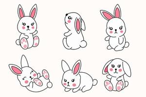 sammlung niedliches kaninchen hase kleine kinder baby tier cartoon clipart gekritzel vektor