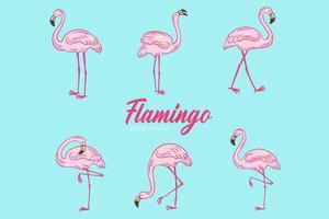 satz niedlicher flamingorosa vogelflamingos ästhetische tropische exotische handgezeichnete flache kollektion vektor