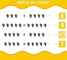 Übereinstimmung durch Zählung der lila Traube der Karikatur. Match-and-Count-Spiel. Lernspiel für Kinder und Kleinkinder im Vorschulalter vektor
