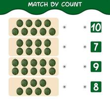 Match nach Anzahl der Cartoon-Wassermelonen. Match-and-Count-Spiel. Lernspiel für Kinder und Kleinkinder im Vorschulalter vektor