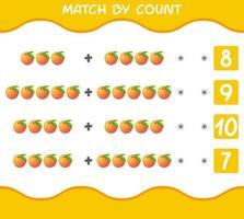 Übereinstimmung durch Anzahl der Cartoon-Orangen. Match-and-Count-Spiel. Lernspiel für Kinder und Kleinkinder im Vorschulalter vektor