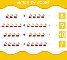 Übereinstimmung durch Anzahl der Cartoon-Kirschen. Match-and-Count-Spiel. Lernspiel für Kinder und Kleinkinder im Vorschulalter vektor