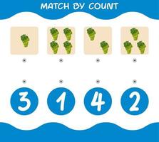 Übereinstimmung durch Zählung der Cartoon-grünen Trauben. Match-and-Count-Spiel. Lernspiel für Kinder und Kleinkinder im Vorschulalter