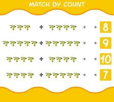 Übereinstimmung durch Anzahl der Cartoon-Oliven. Match-and-Count-Spiel. Lernspiel für Kinder und Kleinkinder im Vorschulalter vektor