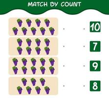Übereinstimmung durch Zählung der lila Traube der Karikatur. Match-and-Count-Spiel. Lernspiel für Kinder und Kleinkinder im Vorschulalter vektor