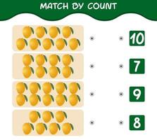 matcha efter antal tecknade mangos. match och räkna spel. pedagogiskt spel för barn och småbarn i förskoleåldern vektor