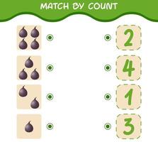 Übereinstimmung durch Anzahl von Cartoon-Feigen. Match-and-Count-Spiel. Lernspiel für Kinder und Kleinkinder im Vorschulalter vektor