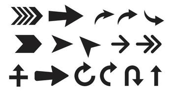 Pfeile große schwarze Set-Symbole. Pfeilsymbol. Pfeilvektorsammlung. Pfeil. Mauszeiger. moderne einfache Pfeile. Vektorillustration vektor