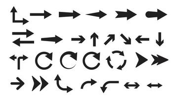 Pfeile große schwarze Set-Symbole. Pfeilsymbol. Pfeilvektorsammlung. Pfeil. Mauszeiger. moderne einfache Pfeile. Vektorillustration vektor