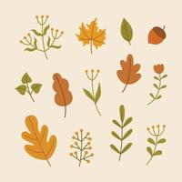 hand gezeichnete herbstblätter und blumen abstrakte dekorative vektorillustration vektor