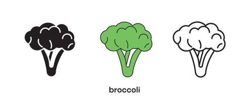 Brokkoli-Icon-Design. Rote-Bete-Set in Silhouette, farbig und Brokkoli. Lebensmittelsymbol-Linienvektorillustration isoliert auf einem sauberen Hintergrund für Ihr Logo-Design für mobile Webanwendungen. moderne Linie. vektor