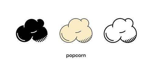 Popcorn-Icon-Design. Silhouette, farbenfrohes und lineares Popcorn-Icon-Set. Lebensmittelsymbol-Linienvektorillustration isoliert auf einem sauberen Hintergrund für Ihr Logo-Design für mobile Webanwendungen. moderne Linie. vektor